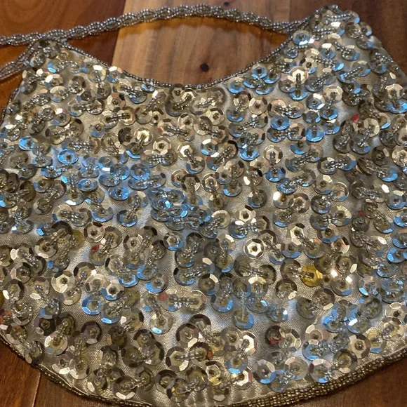 Vintage Beaded & Sequins Silver Purse with Beaded Strap - Picture 2 of 5